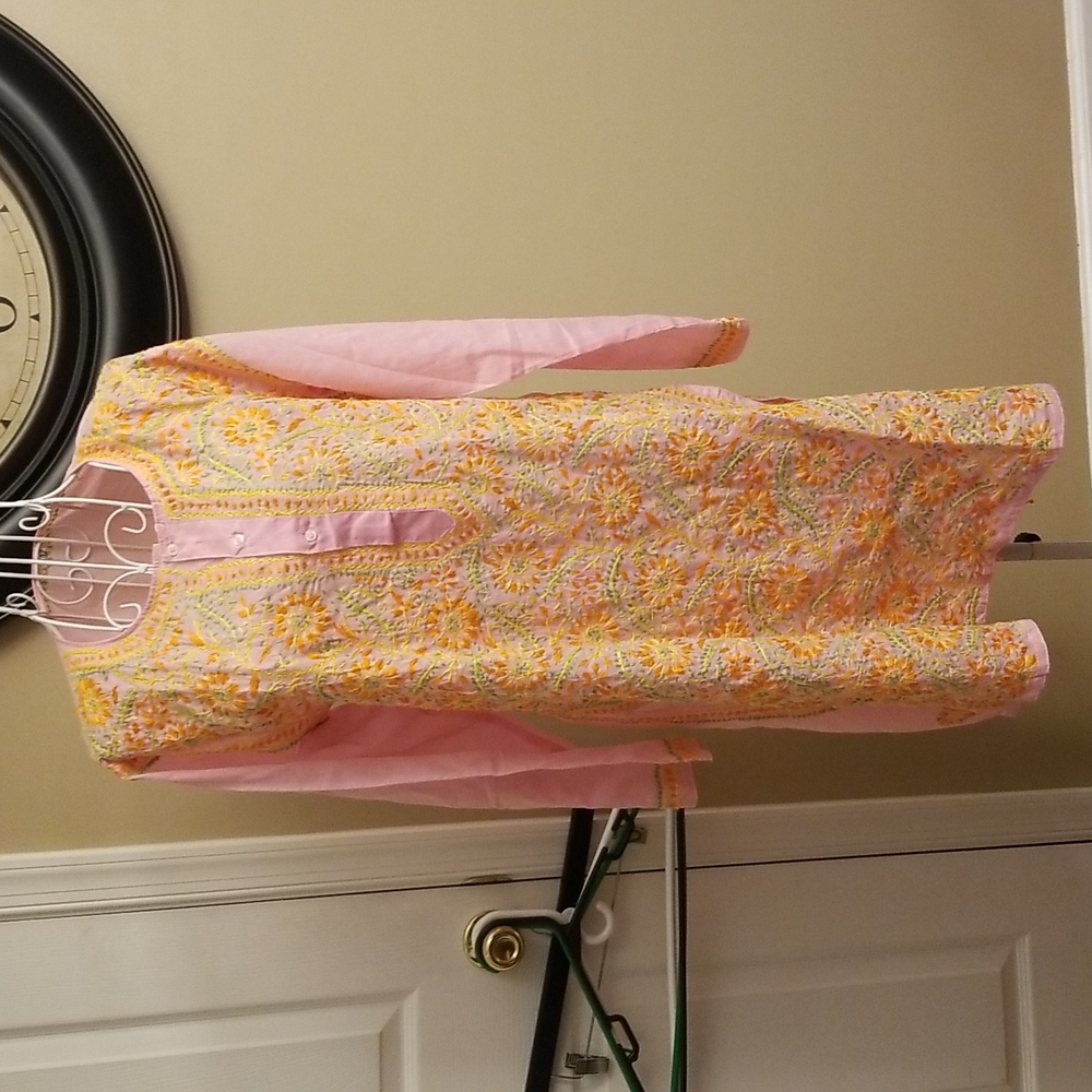 Pink floral embroidery cover up tunic top